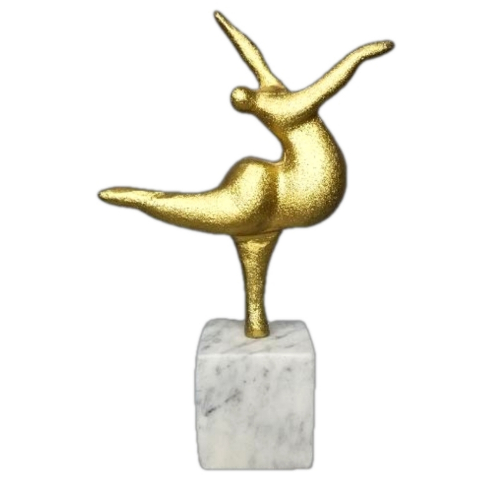 Gold Metal Woman‎ Dancer 11.5" Statue Art Deco Voluptuous Acrobat Marble Mount